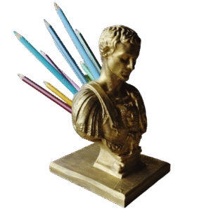 Lapicero Busto Julio César Pintado A Mano Dorado Deco