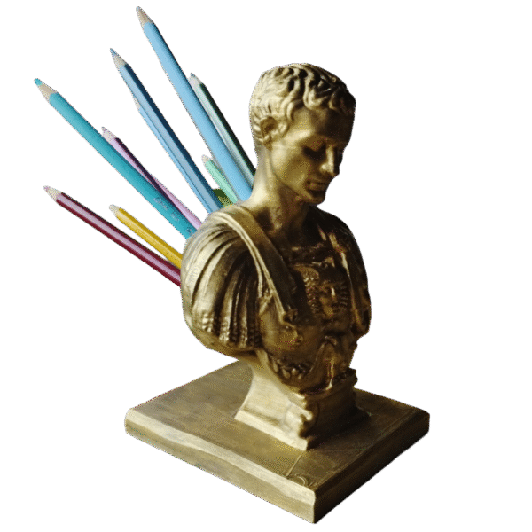 Lapicero Busto Julio César Pintado A Mano Dorado Deco