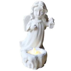 Estatua Ángel De Navidad Niña Portavela 15cm Vela Led + Pila