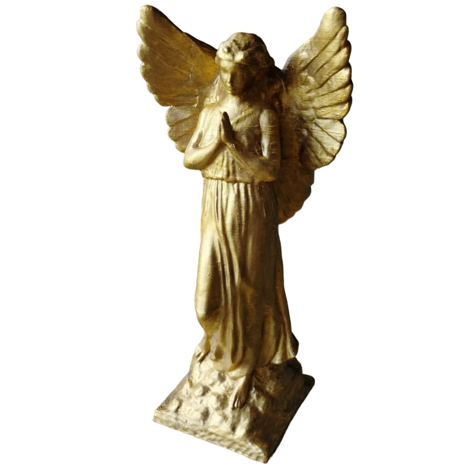 Estatua Angel Rezando Pintado Color Dorado Decoración 3d