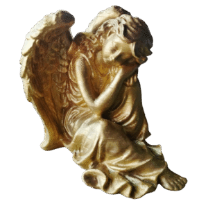 Estatua Angel Descansando Pintado A Mano Dorado Deco 3d