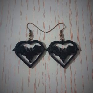 Aros Colgantes Corazon Murciélago Aritos Mujer Hombre 3d