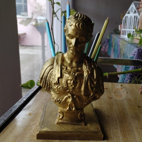 Lapicero Busto Julio César Pintado A Mano Dorado Deco - Image 4