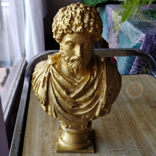 Busto Marco Aurelio Del Louvre Pintado A Mano Dorado Deco - Image 3