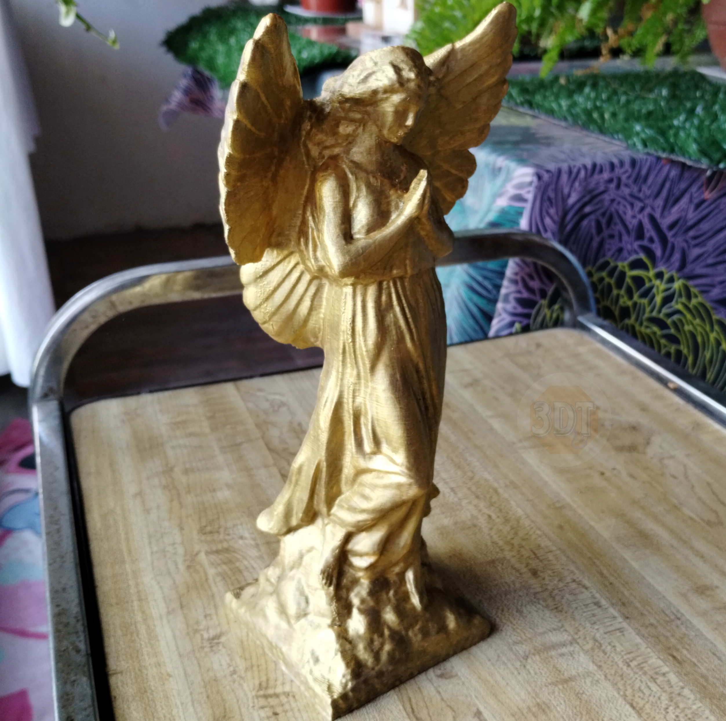 Estatua Angel Rezando Pintado Color Dorado Decoración 3d - Image 3