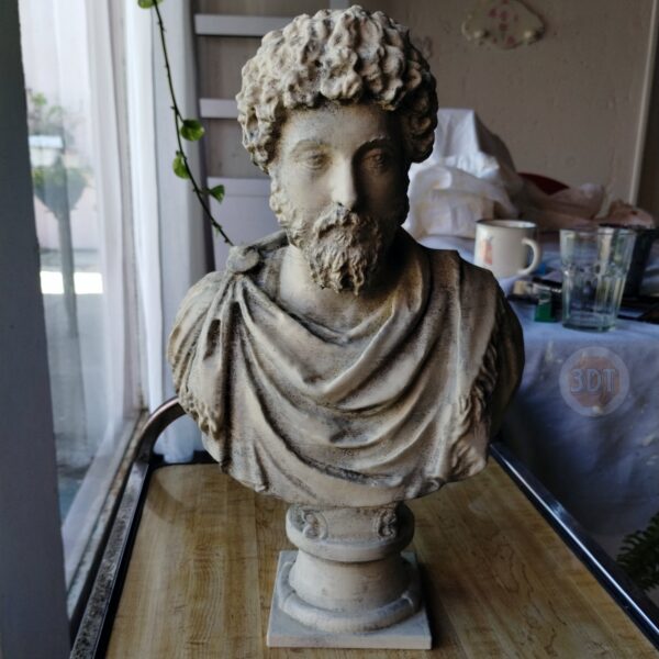 Busto Marco Aurelio Del Louvre Pintado Beige Símil Mármol - Image 8