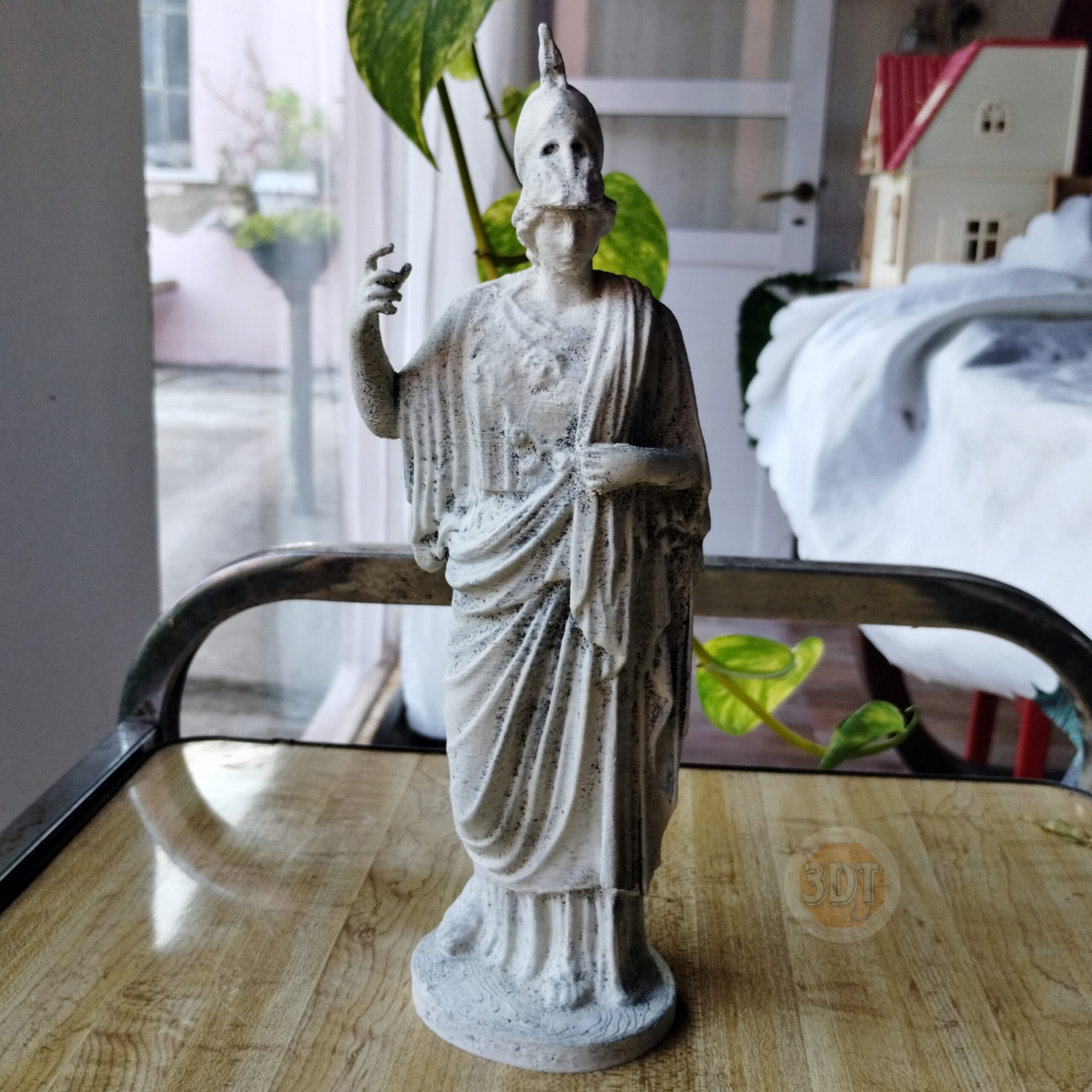 Estatua Figura Diosa Atenea Griega Pintada Símil Mármol 3d - Image 6
