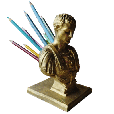 Lapicero Busto Julio César Pintado A Mano Dorado Deco