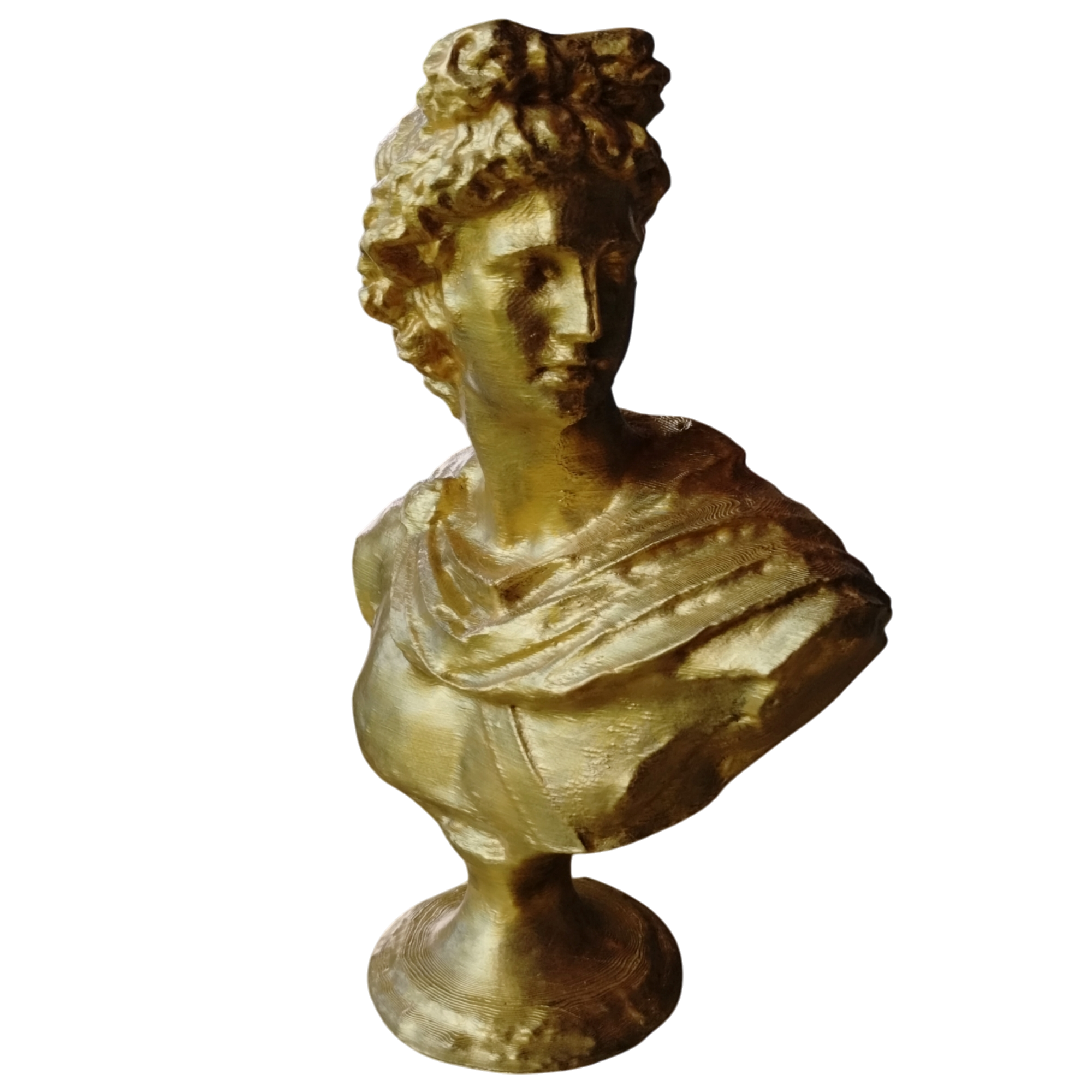 Escultura Busto Dios Griego Apolo Pintado Dorado Deco 3d