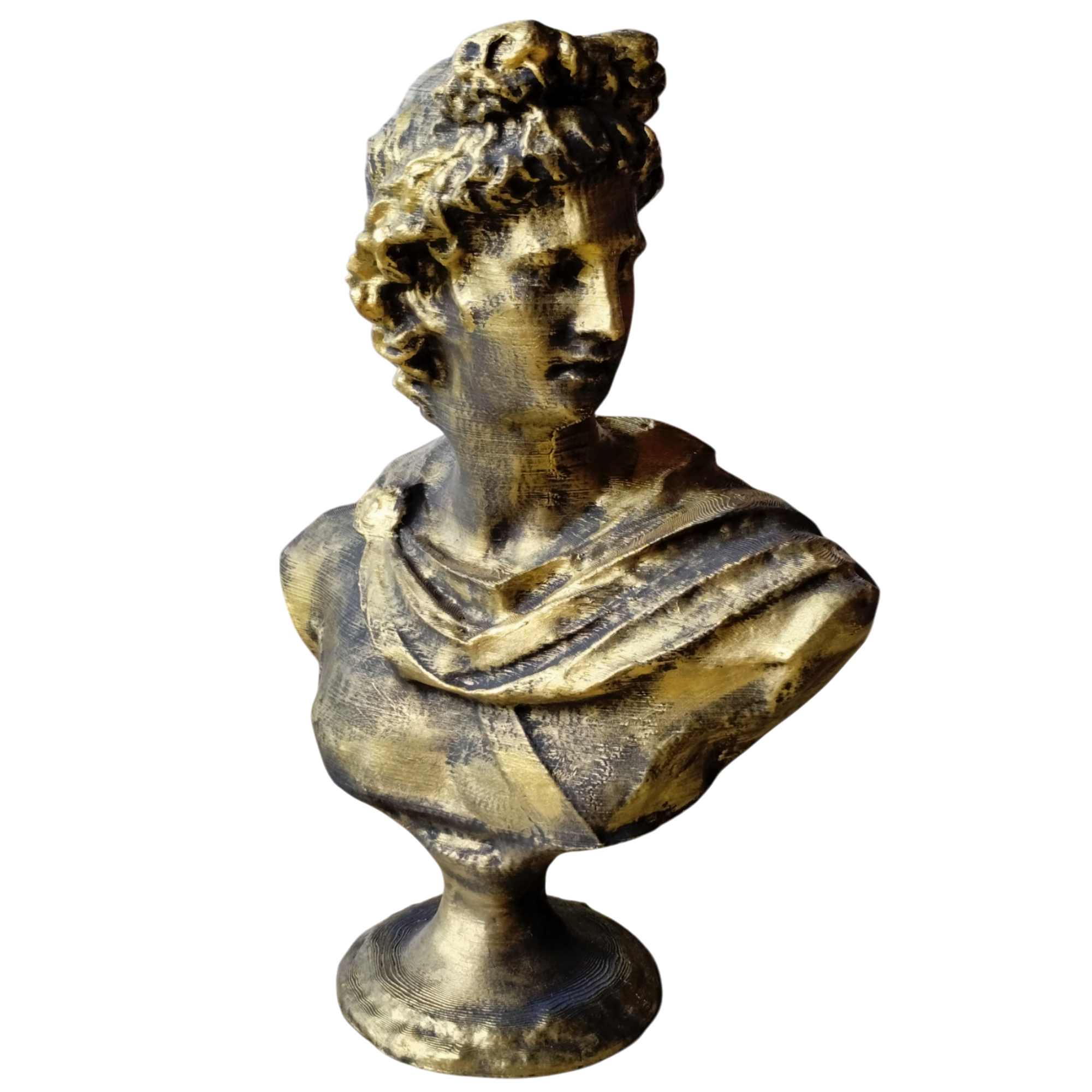 Escultura Busto Dios Griego Apolo Pintado Símil Bronce 3d