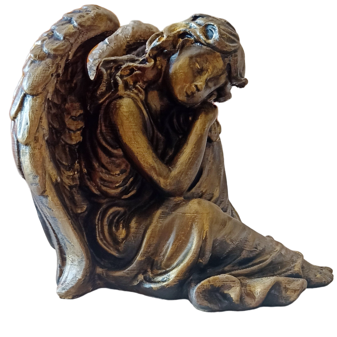 Estatua Angel Descansando Simil Bronce Decoración Clásica 3d