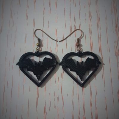Aros Colgantes Corazon Murciélago Aritos Mujer Hombre 3d