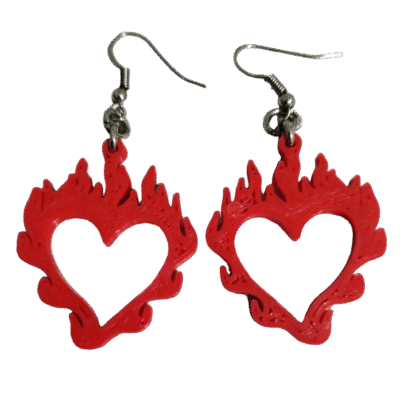 Aros Colgantes Corazon Fuego Impreso 3d Aritos Mujer Hombre