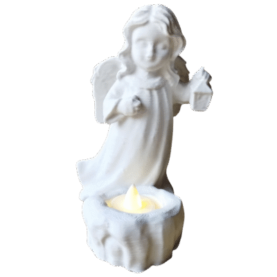Estatua Ángel De Navidad Niña Portavela 15cm Vela Led + Pila