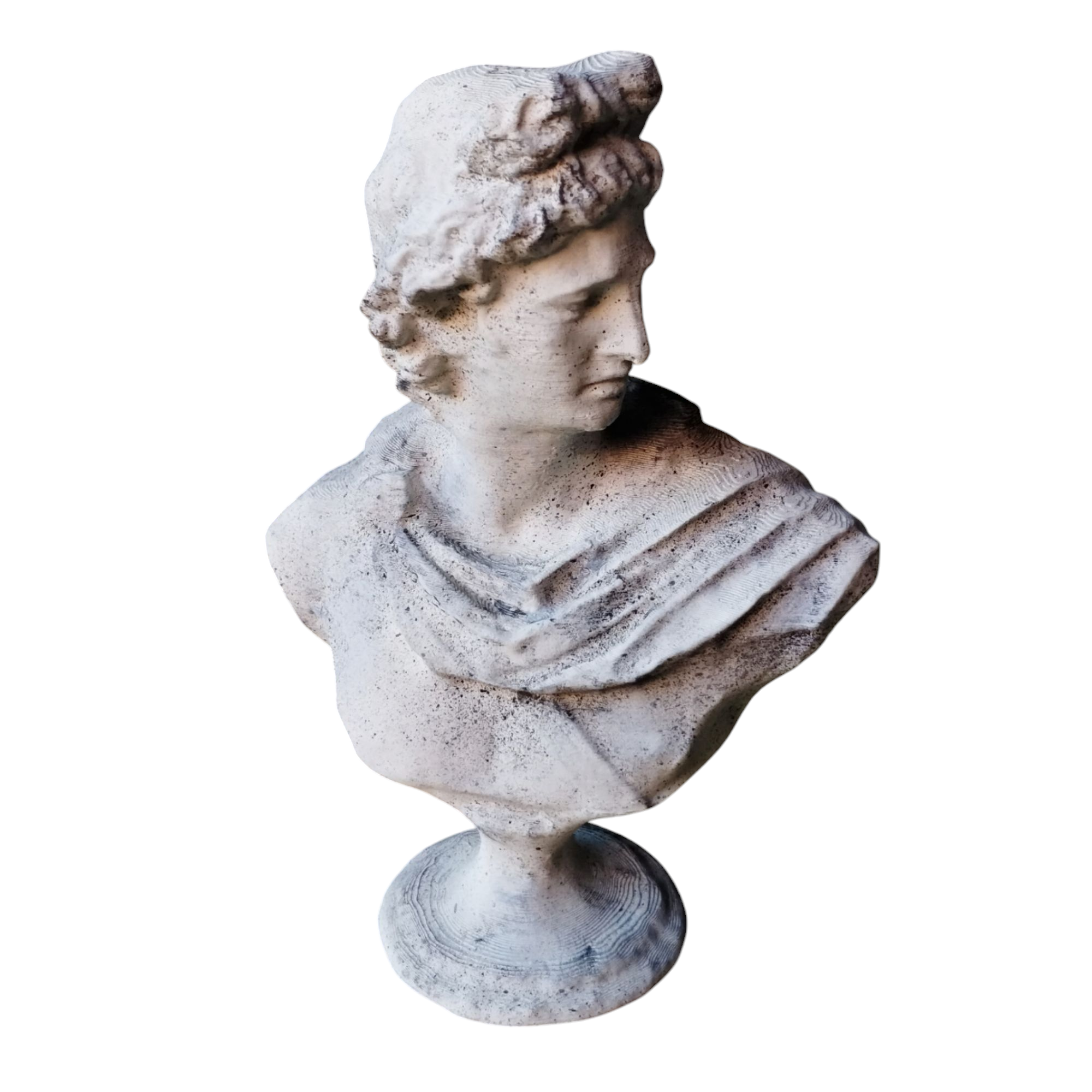 Escultura Busto Dios Griego Apolo 15cm Pintado Símil Mármol