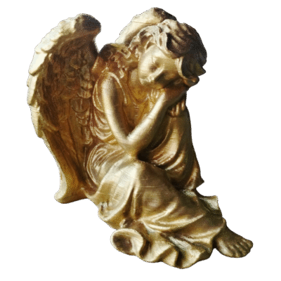 Estatua Angel Descansando Pintado A Mano Dorado Deco 3d