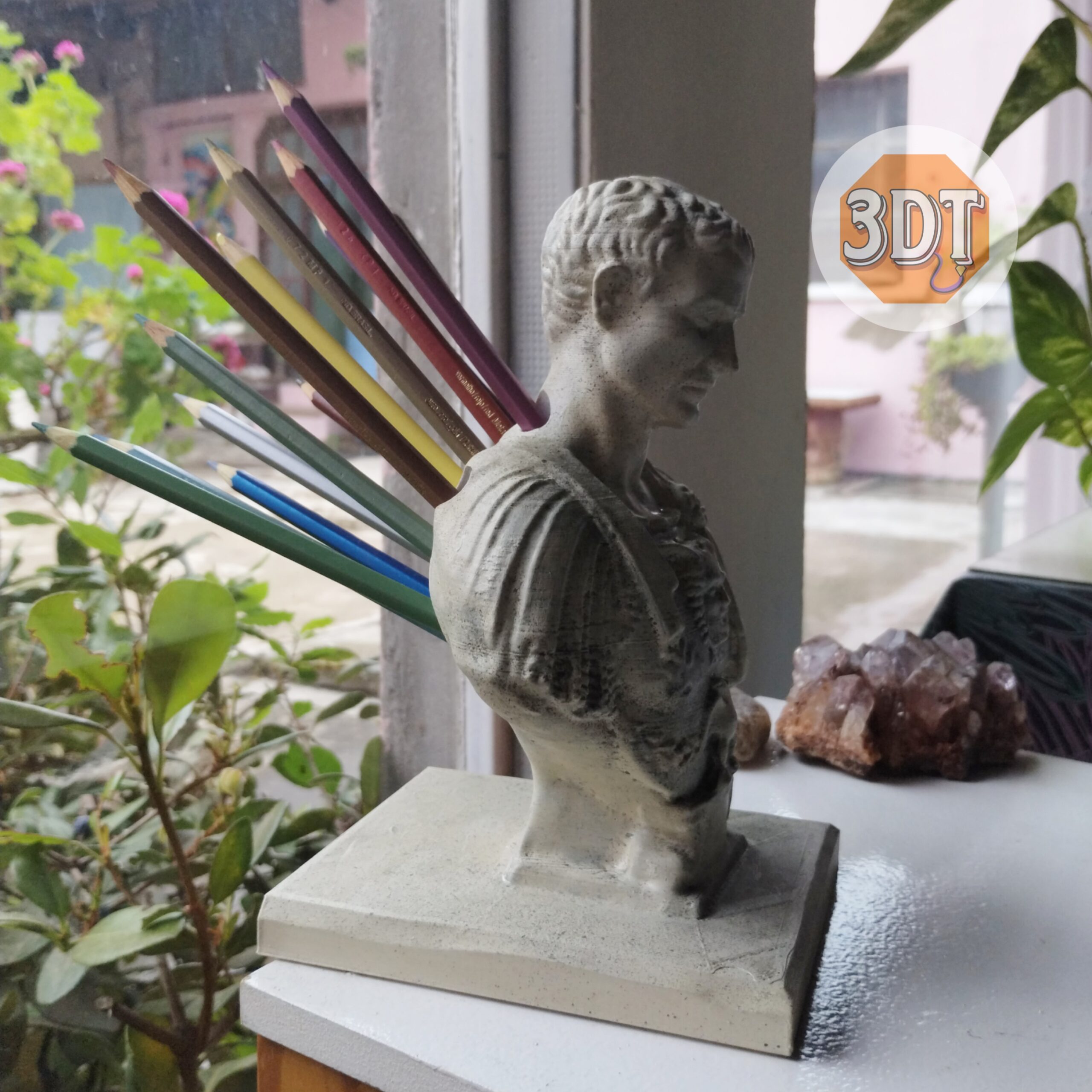 Lapicero Busto Julio César Pintado A Mano Simil Mármol Deco - Image 2