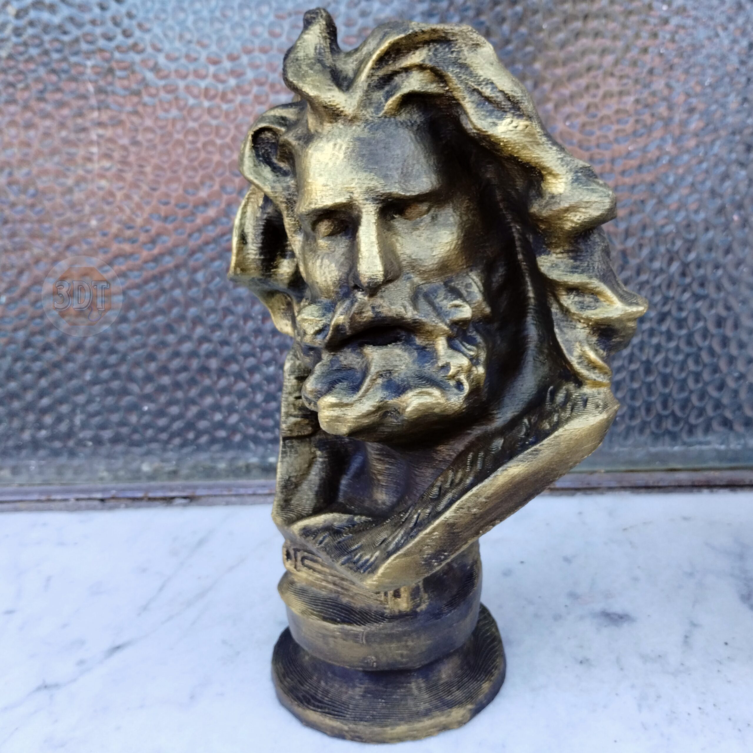 Busto Zeus Dios Griego Pintado Símil Bronce Escultura 3d - Image 2