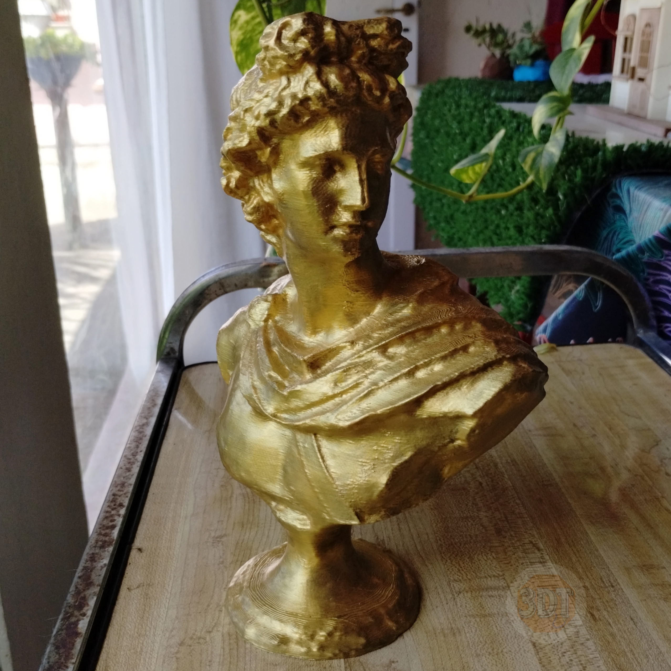 Escultura Busto Dios Griego Apolo Pintado Dorado Deco 3d - Image 2