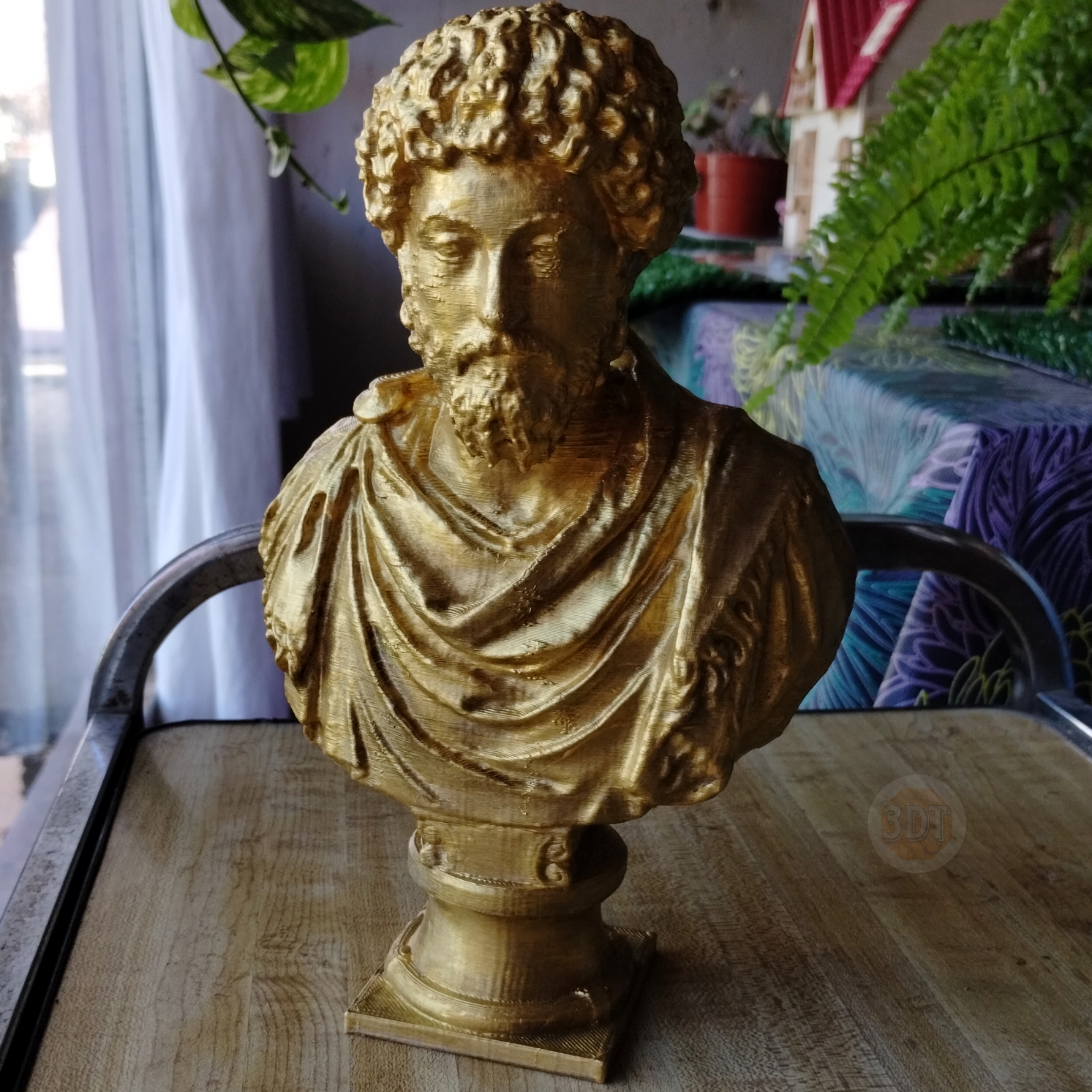 Busto Marco Aurelio Del Louvre Pintado A Mano Dorado Deco - Image 2