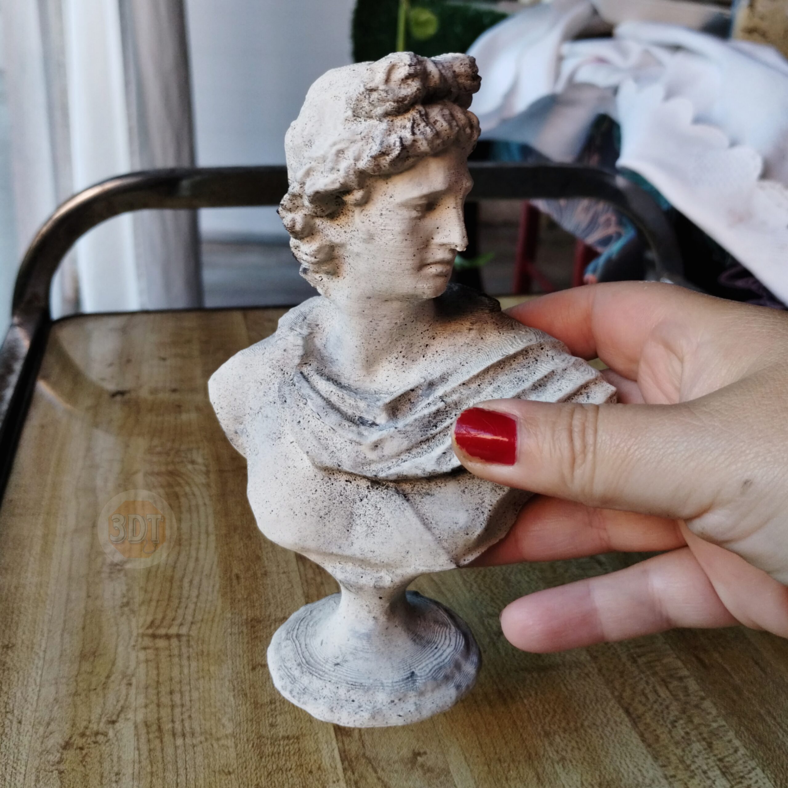 Escultura Busto Dios Griego Apolo 15cm Pintado Símil Mármol - Image 2