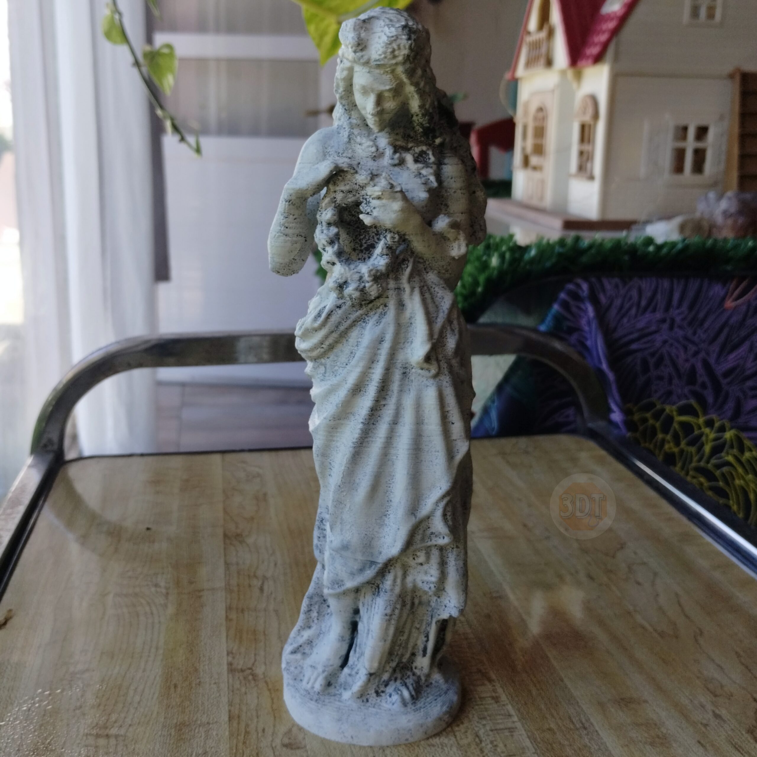 Estatua Figura Tiempo De Primavera Pintada Símil Mármol Deco - Image 2
