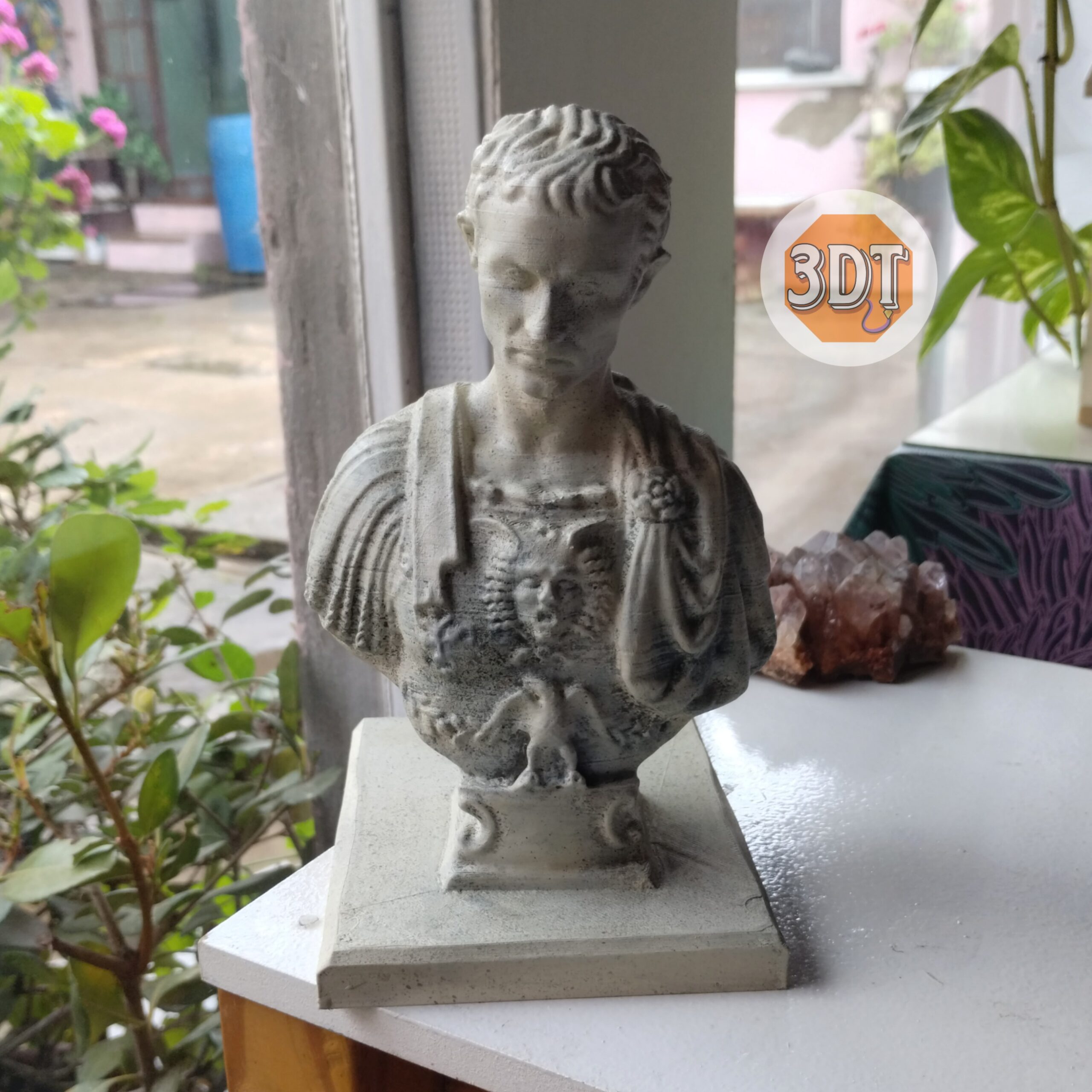 Lapicero Busto Julio César Pintado A Mano Simil Mármol Deco - Image 3