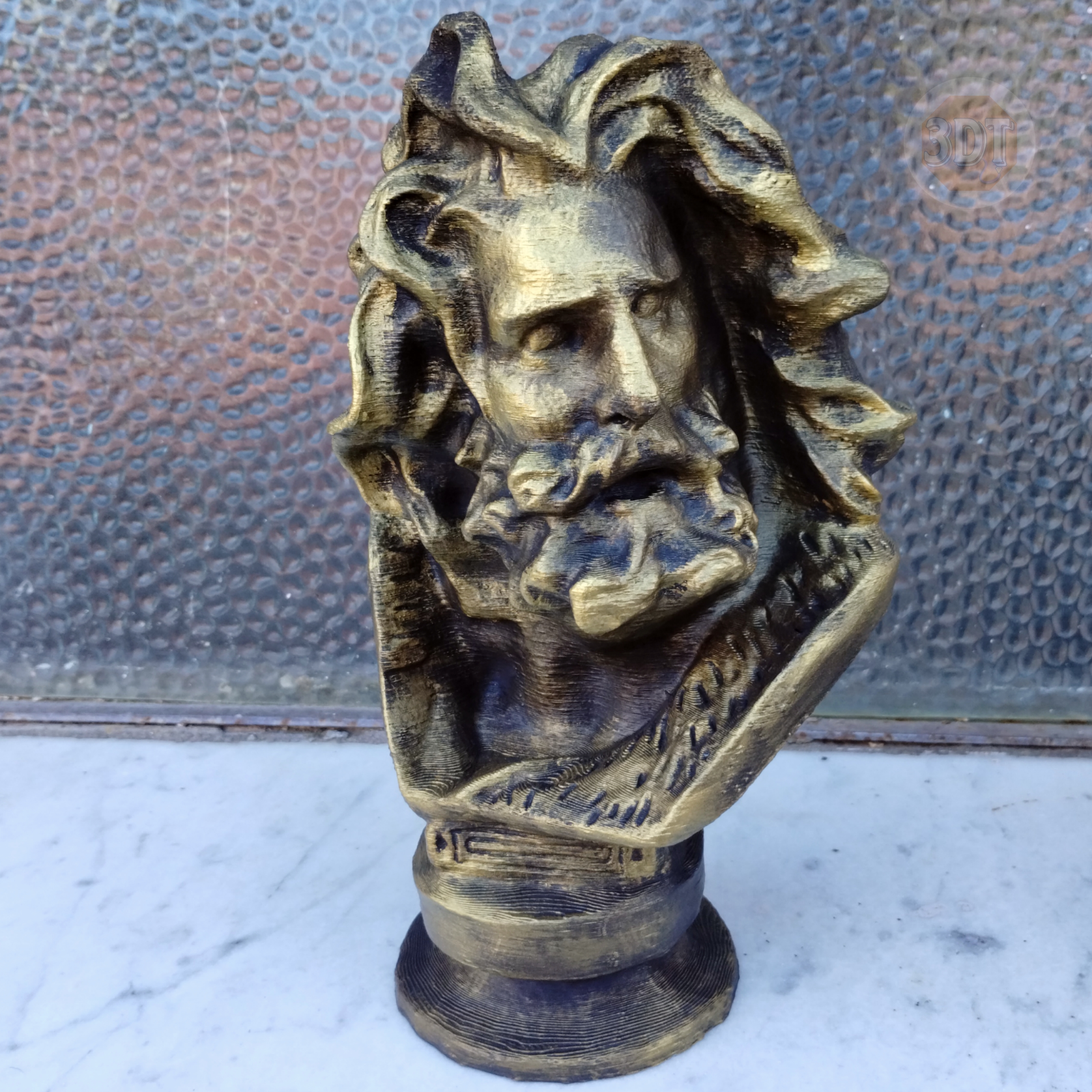 Busto Zeus Dios Griego Pintado Símil Bronce Escultura 3d - Image 3