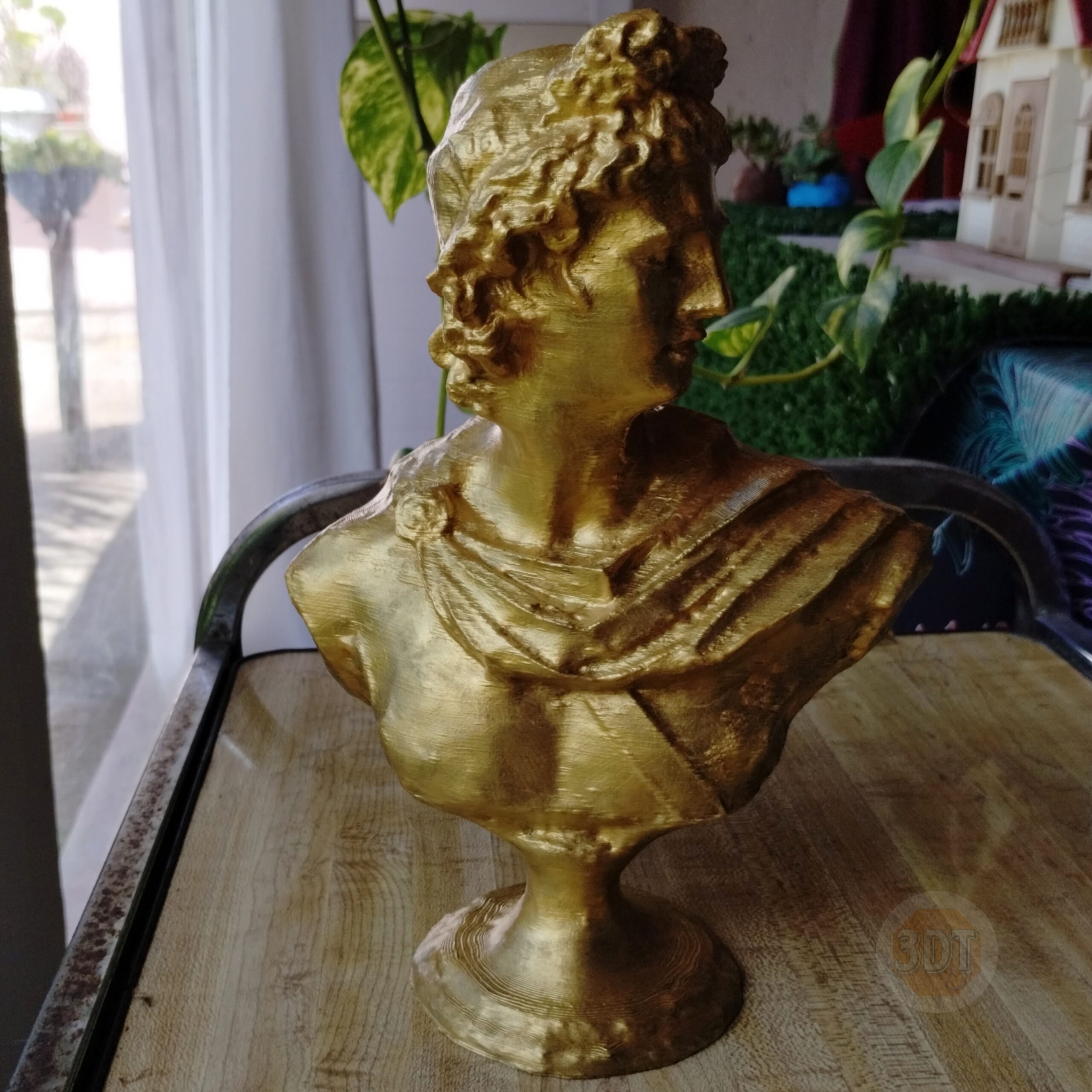Escultura Busto Dios Griego Apolo Pintado Dorado Deco 3d - Image 3