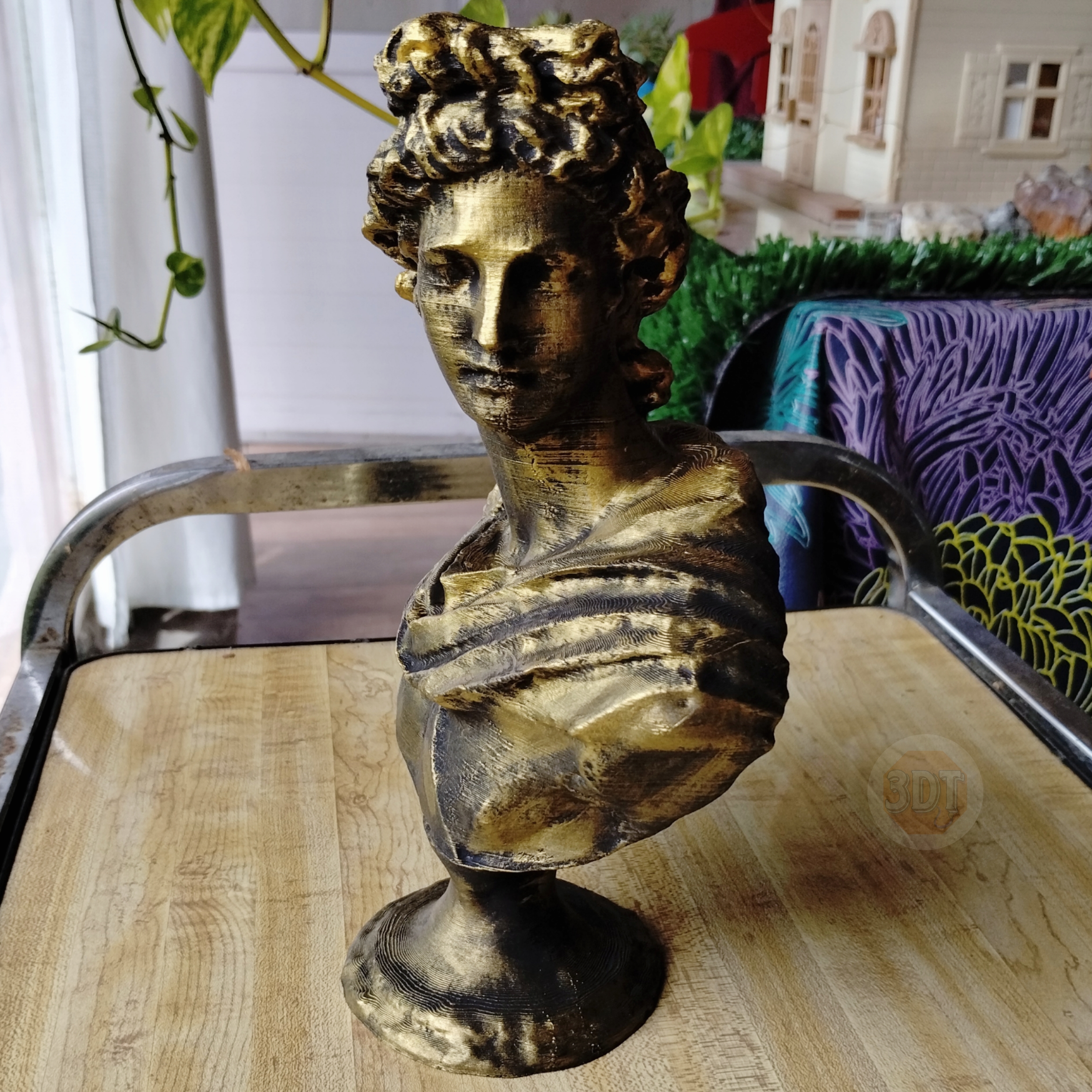 Escultura Busto Dios Griego Apolo Pintado Símil Bronce 3d - Image 3