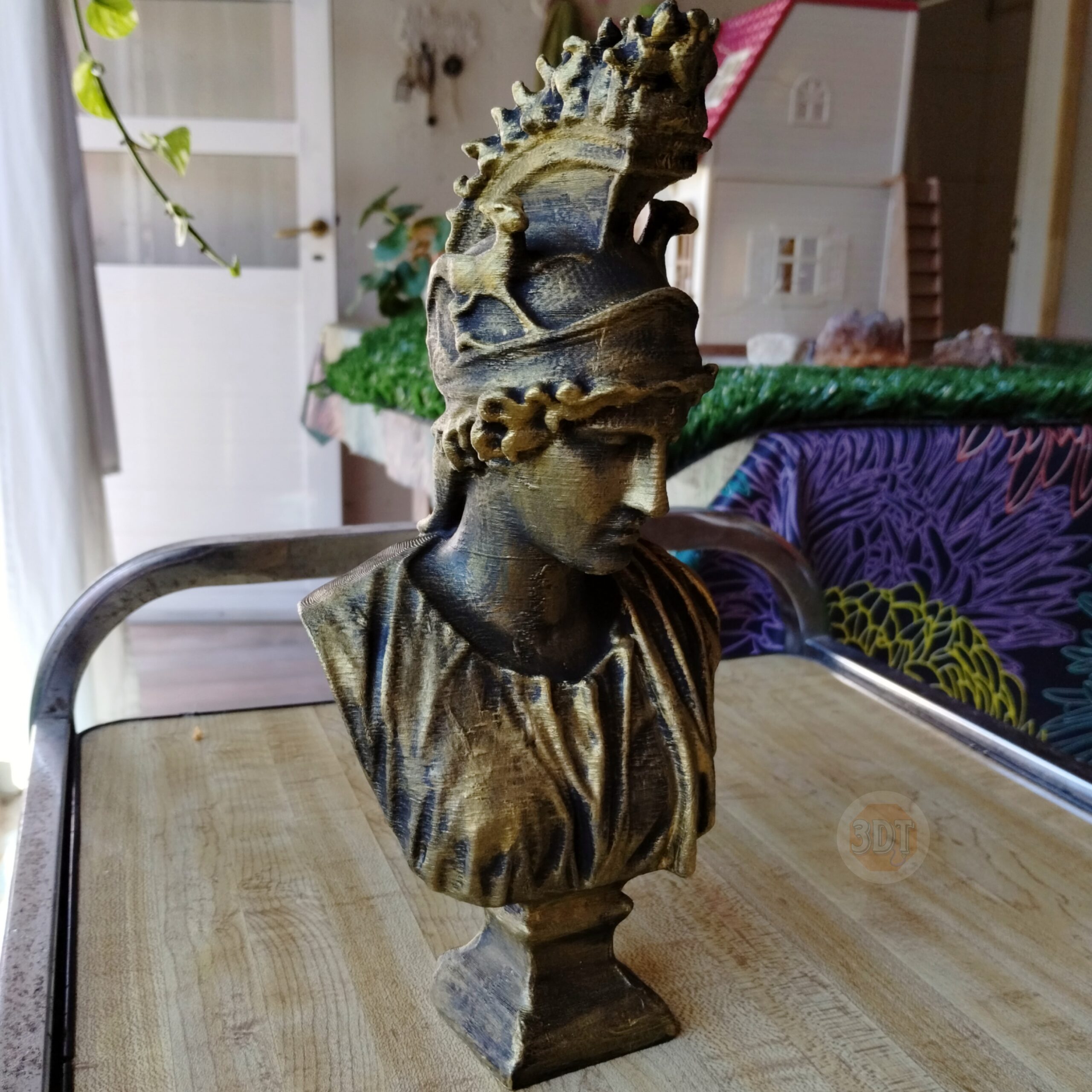 Estatua Clásica Busto La Diosa De Roma Símil Bronce Deco 3d - Image 3