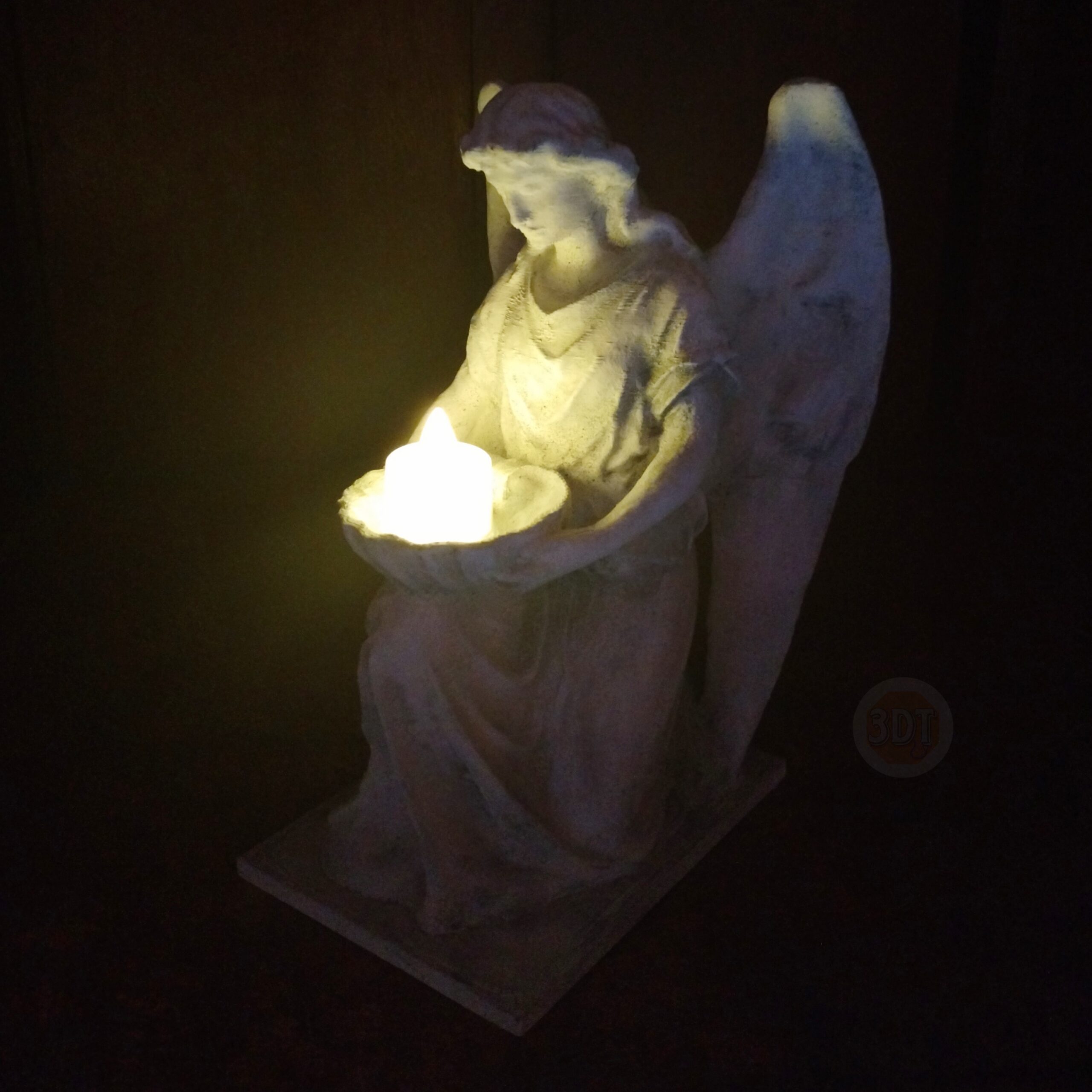 Estatua Ángel De Highgate Símil Mármol Portavelas Vela+pila - Image 3