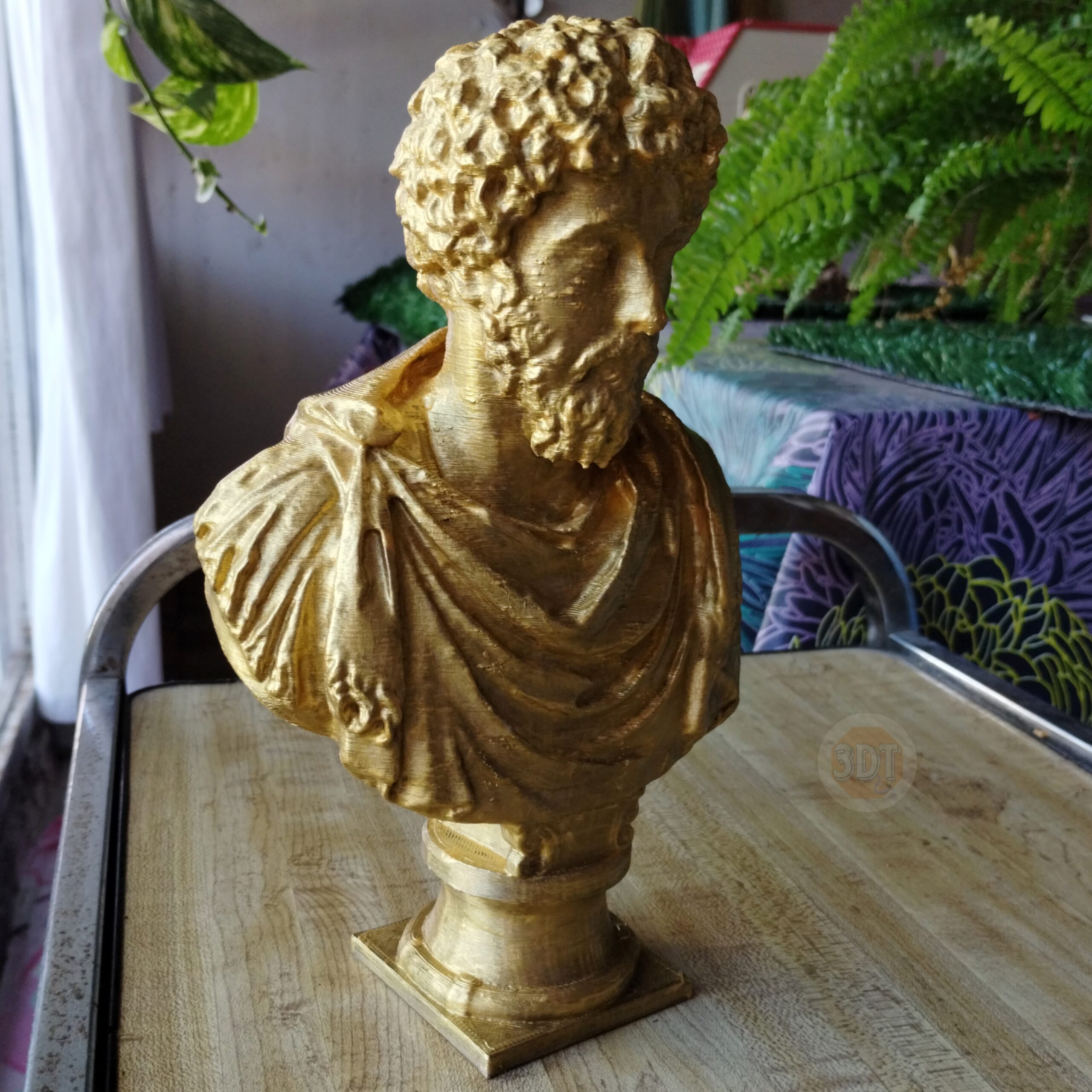 Busto Marco Aurelio Del Louvre Pintado A Mano Dorado Deco - Image 3