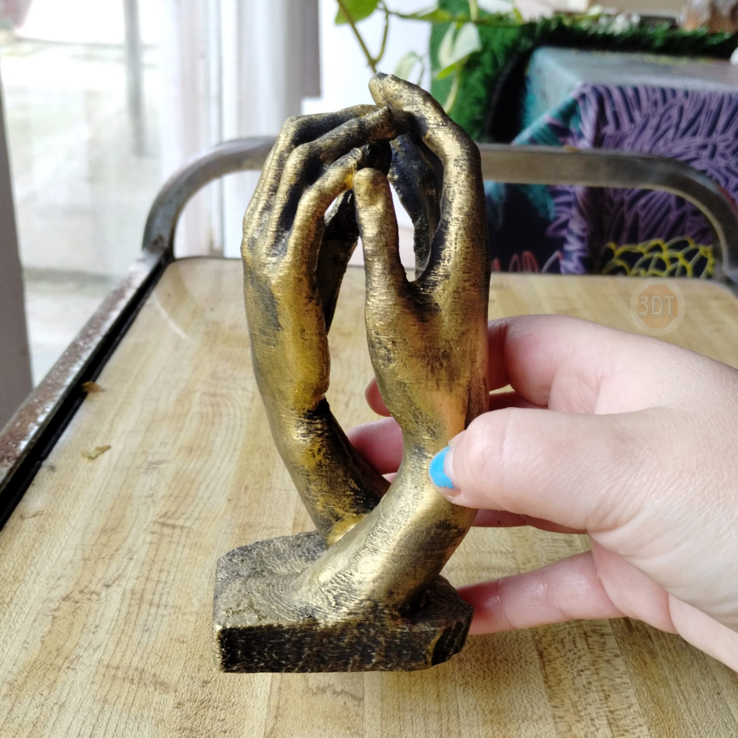 Estatua Manos La Catedral Rodin 15cm Pintado Símil Bronce 3d - Image 3