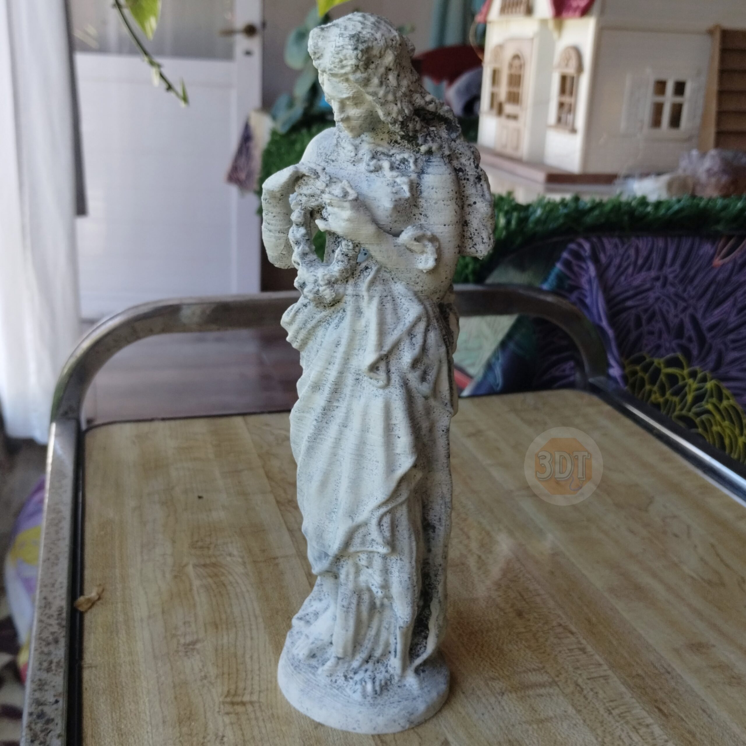 Estatua Figura Tiempo De Primavera Pintada Símil Mármol Deco - Image 3