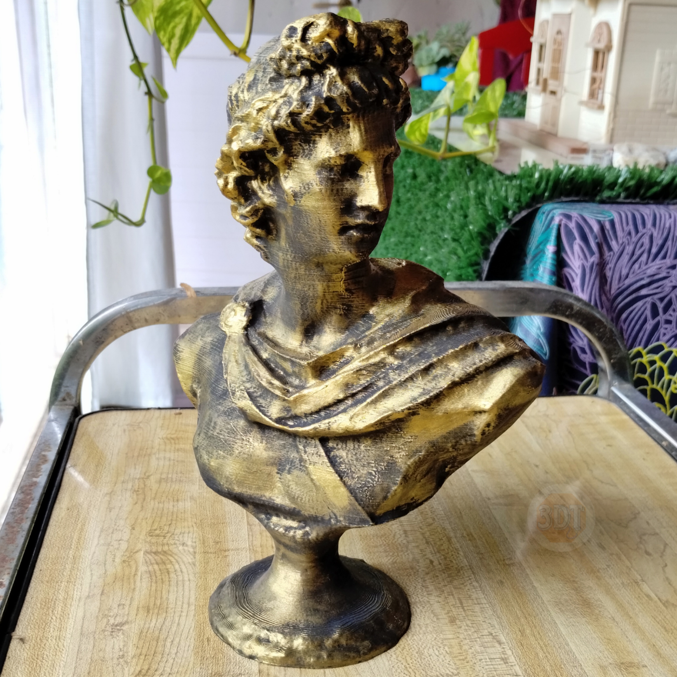 Escultura Busto Dios Griego Apolo Pintado Símil Bronce 3d - Image 4