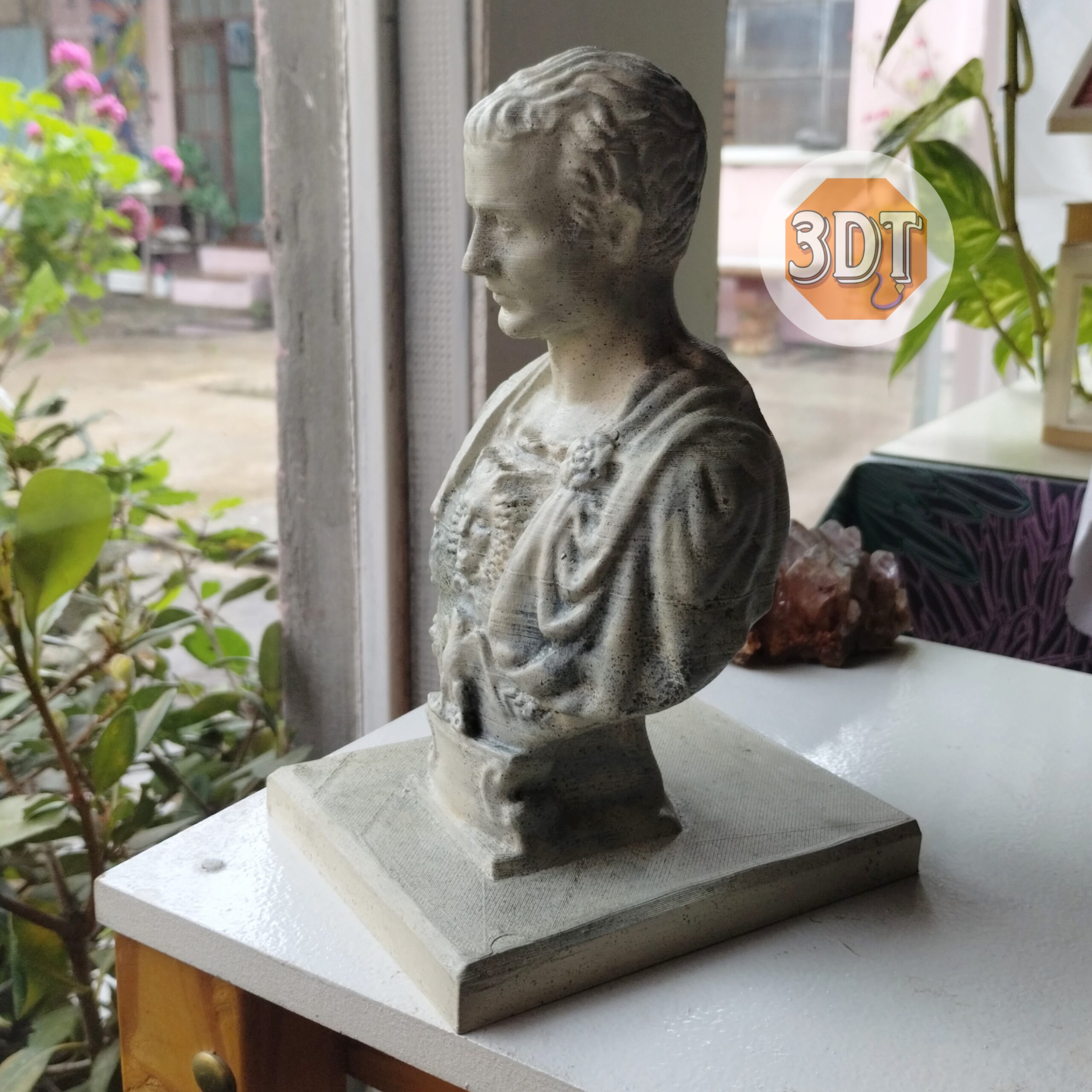 Lapicero Busto Julio César Pintado A Mano Simil Mármol Deco - Image 4