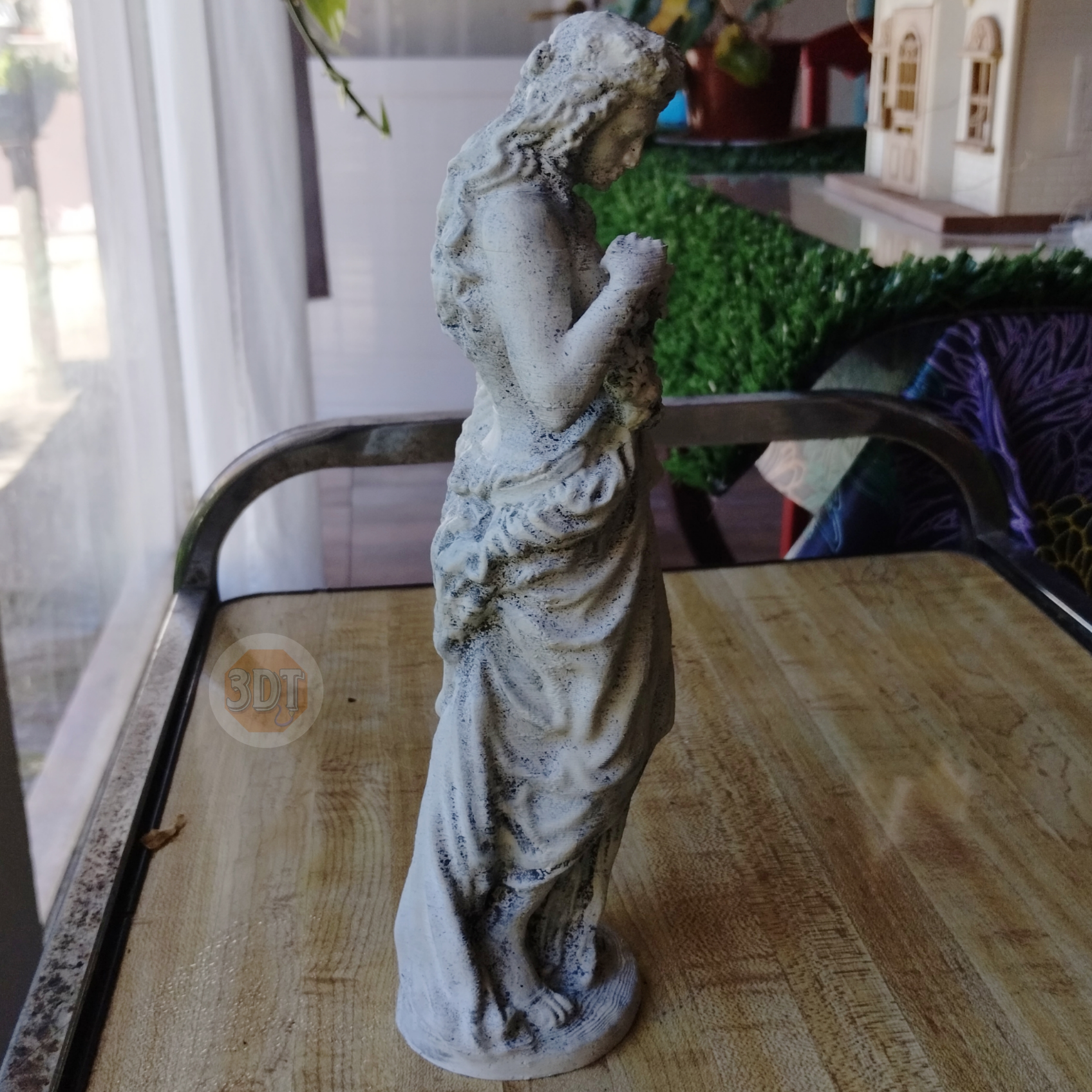 Estatua Figura Tiempo De Primavera Pintada Símil Mármol Deco - Image 5