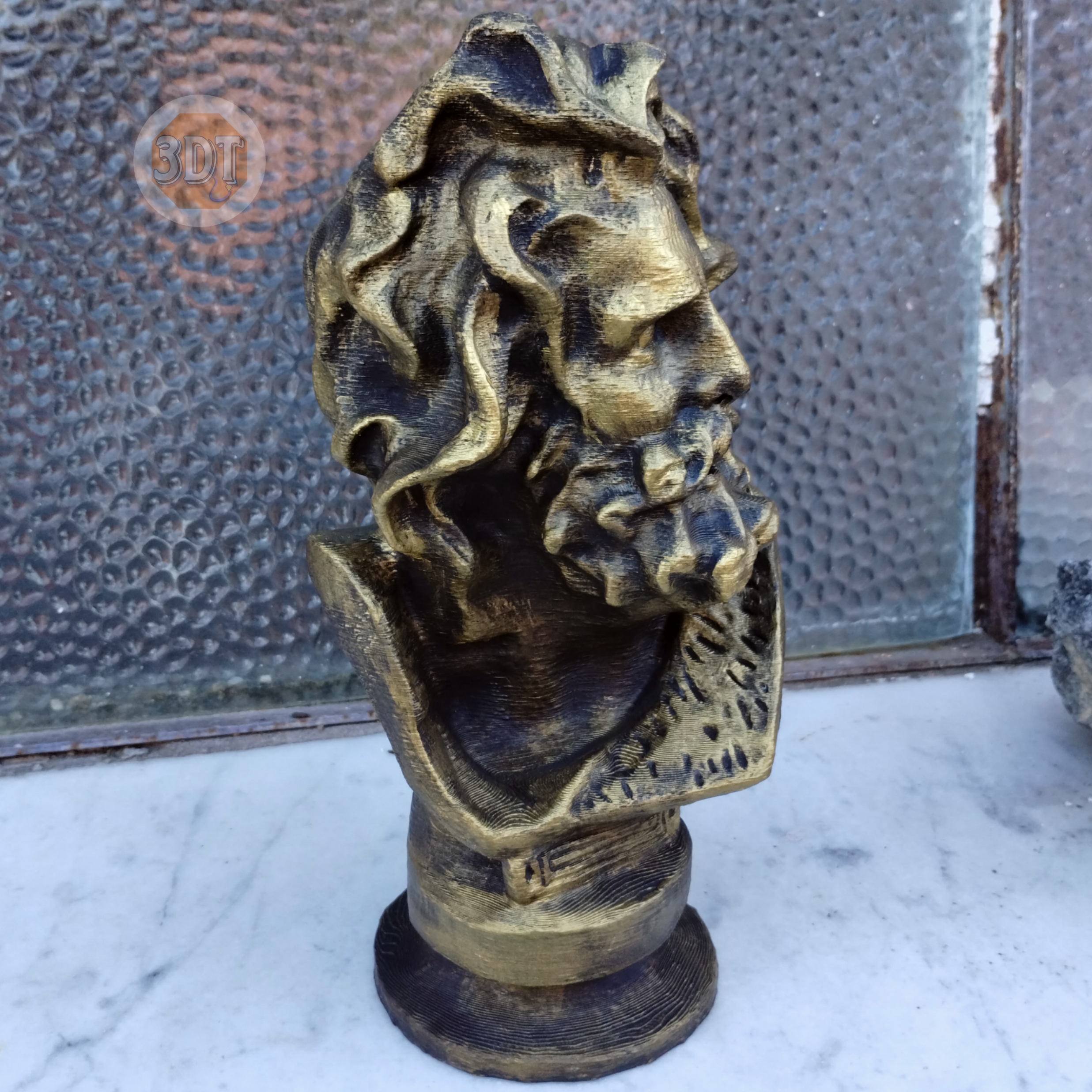 Busto Zeus Dios Griego Pintado Símil Bronce Escultura 3d - Image 5