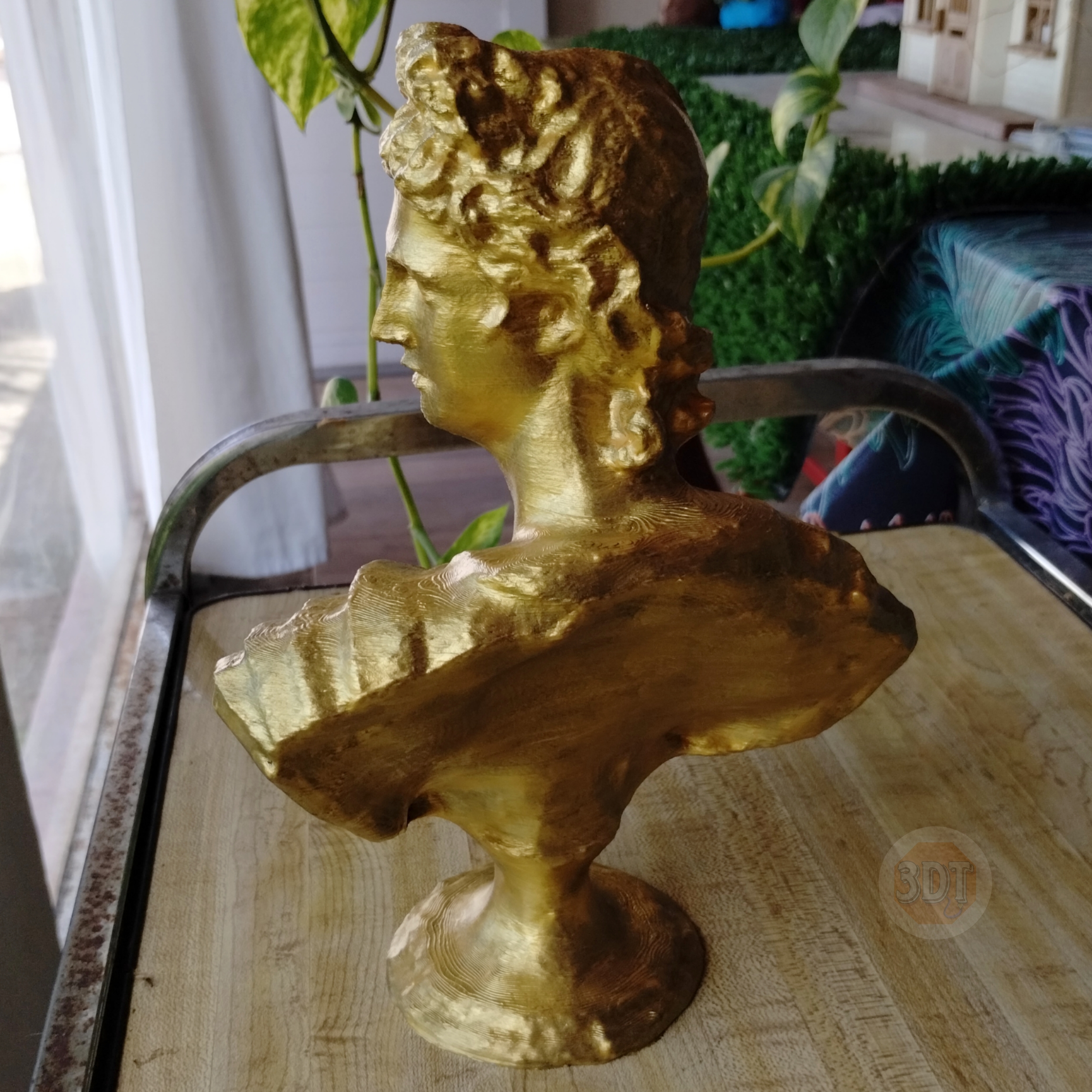 Escultura Busto Dios Griego Apolo Pintado Dorado Deco 3d - Image 5