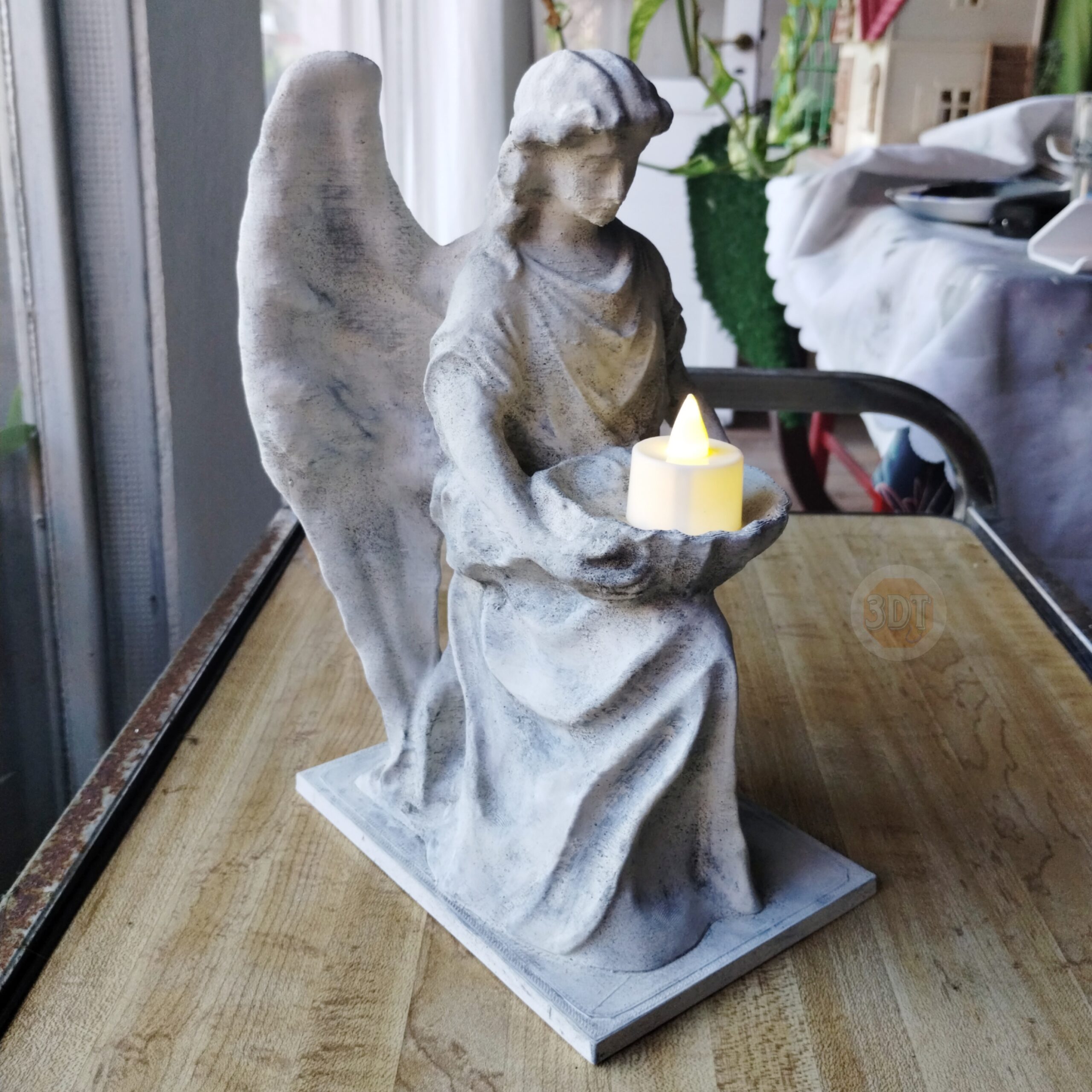 Estatua Ángel De Highgate Símil Mármol Portavelas Vela+pila - Image 6
