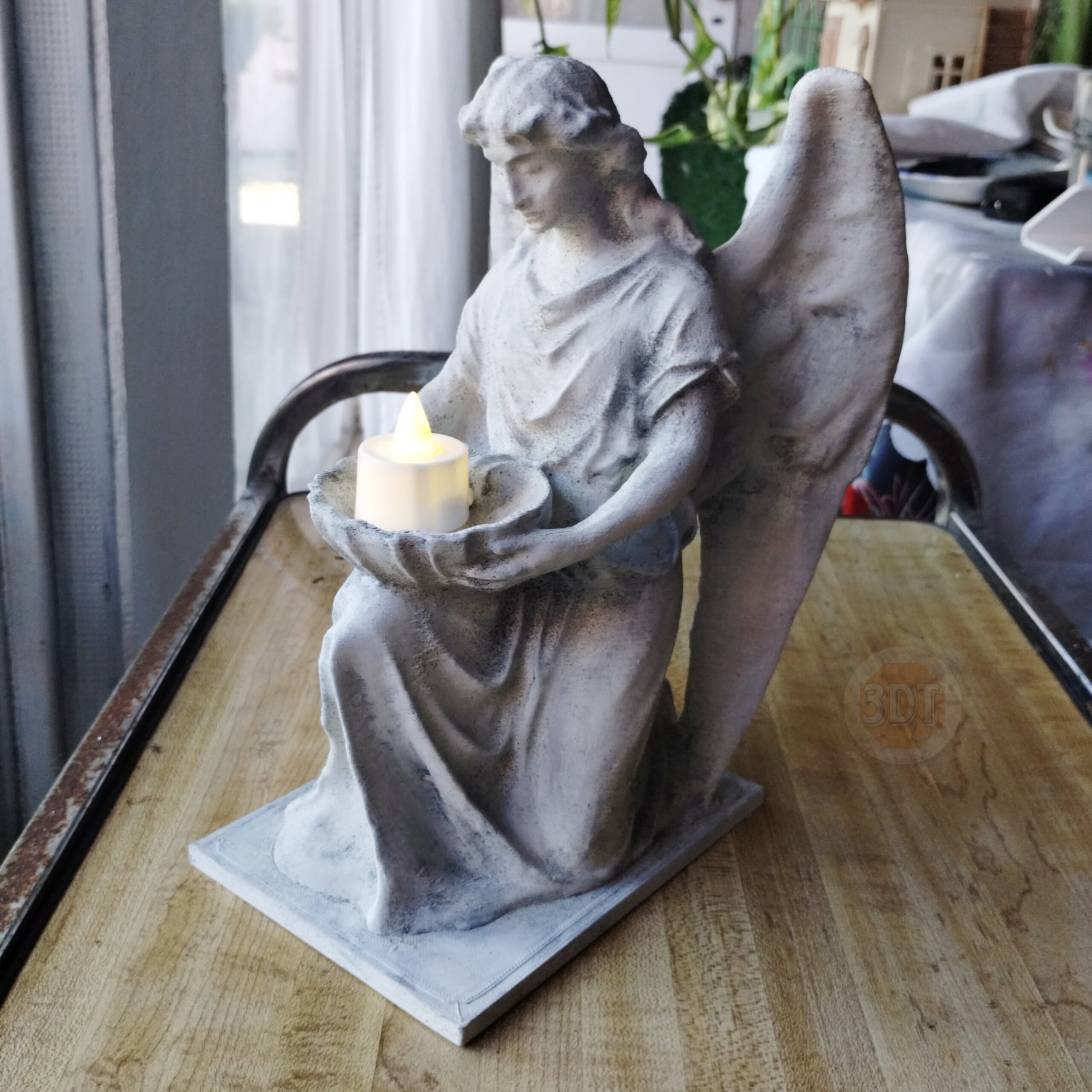 Estatua Ángel De Highgate Símil Mármol Portavelas Vela+pila - Image 7